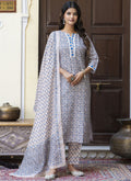 Light-beige cotton Kota checks salwar suit set with dupatta