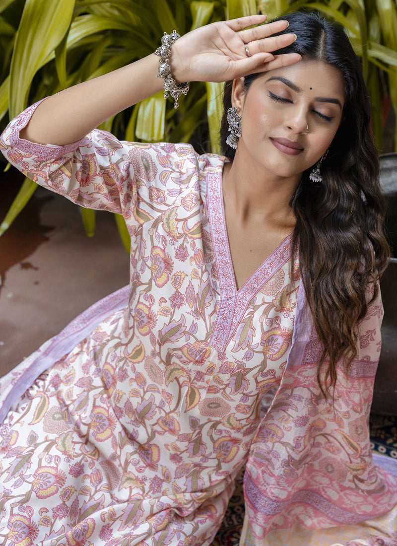 Light-Peach Cotton Kota Checks Salwar Suit Set