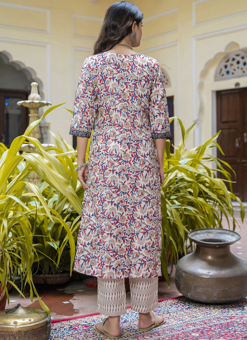 Cream Cotton Kota Checks Salwar Suit for Festive Wear