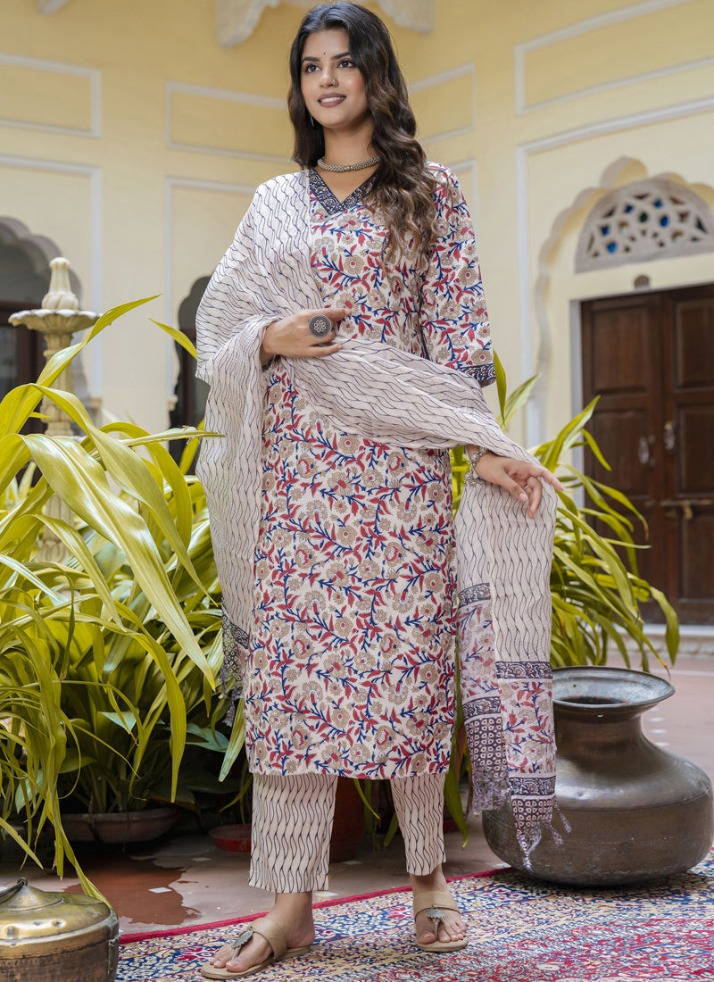 Cream cotton Kota checks salwar suit for weddings