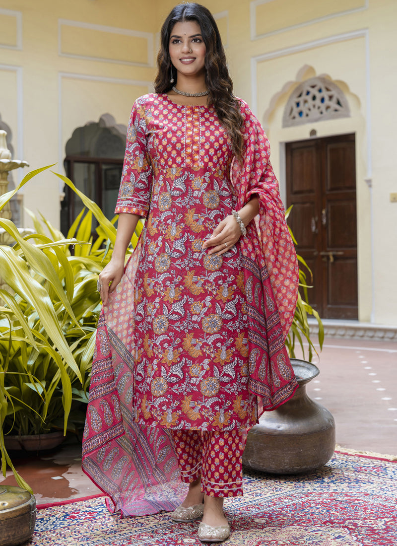 Pink cotton Kota checks salwar suit with coordinating dupatta