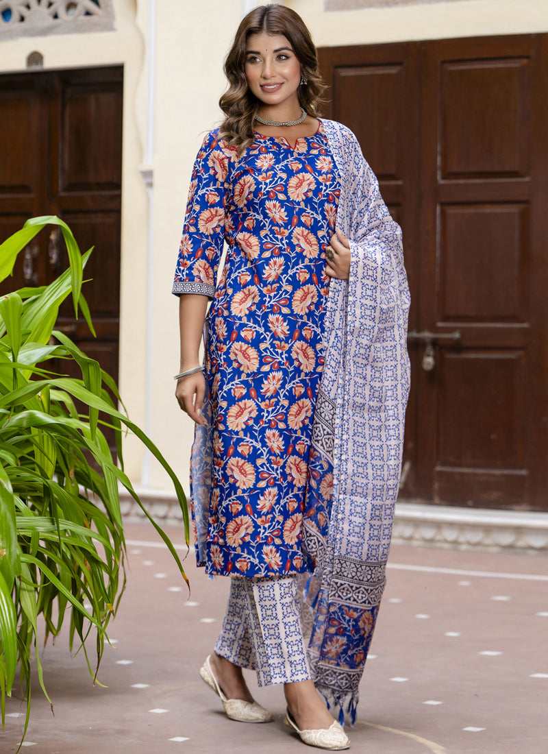 Light-Purple Cotton Kota Checks Salwar Suit with matching dupatta
