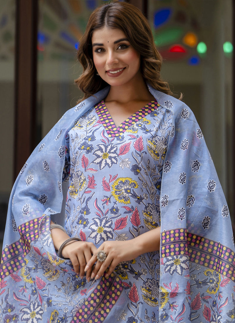 Off-White Cotton Kota Checks Salwar Suit Set for Festive Occasions
