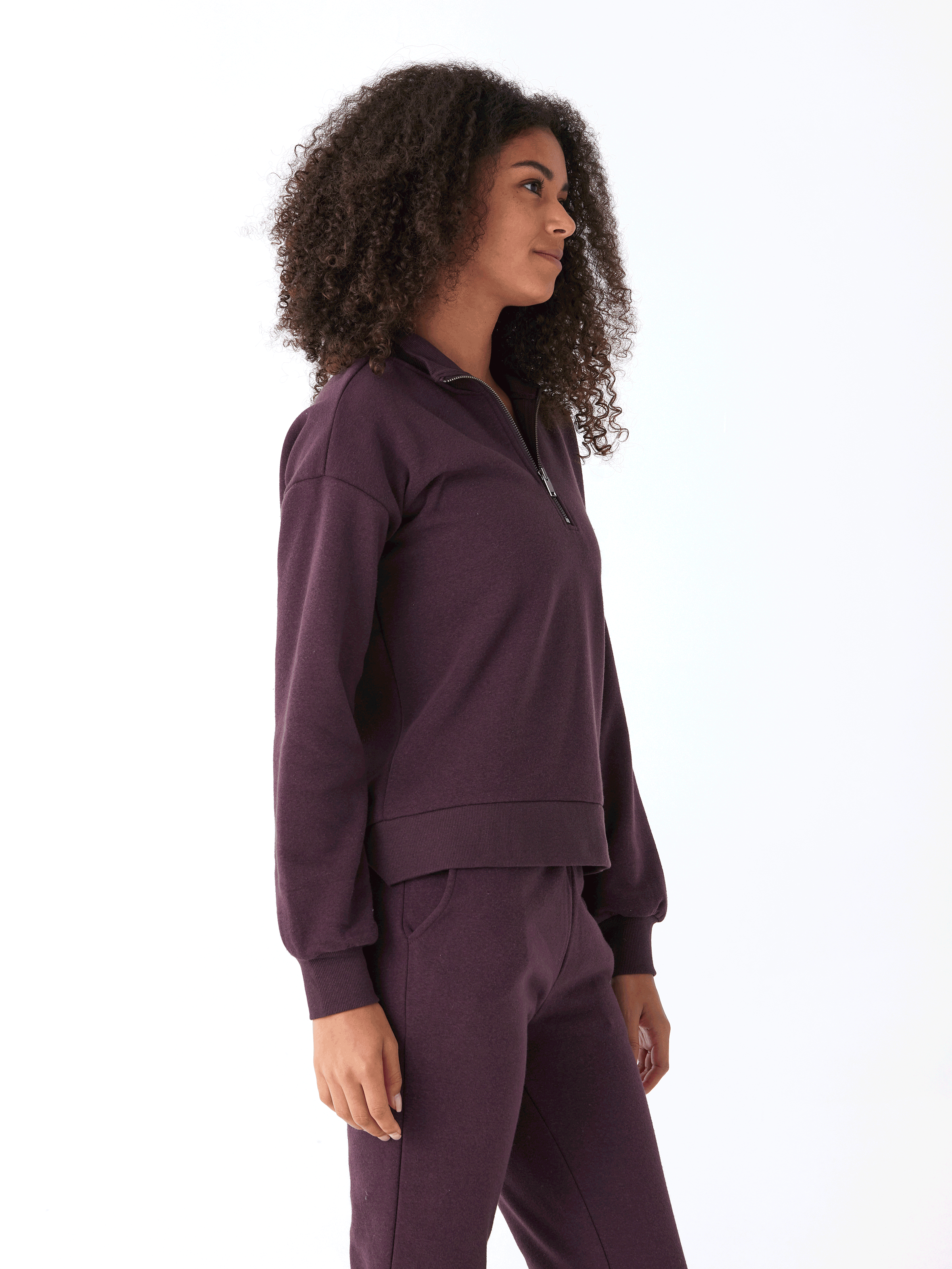 Constance Triblend Fleece Half Zip Pullover in Dark Purple
