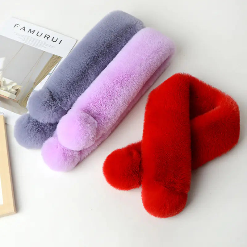 Women Plush Faux Rabbit Fur Winter Scarf Soft Warm Neck Wrap - Image 4