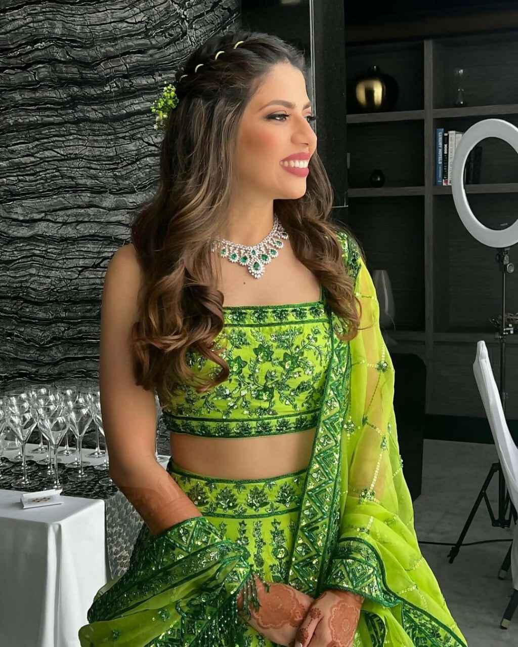 Green Malai Satin Silk Lehenga Choli with 3MM Sequins