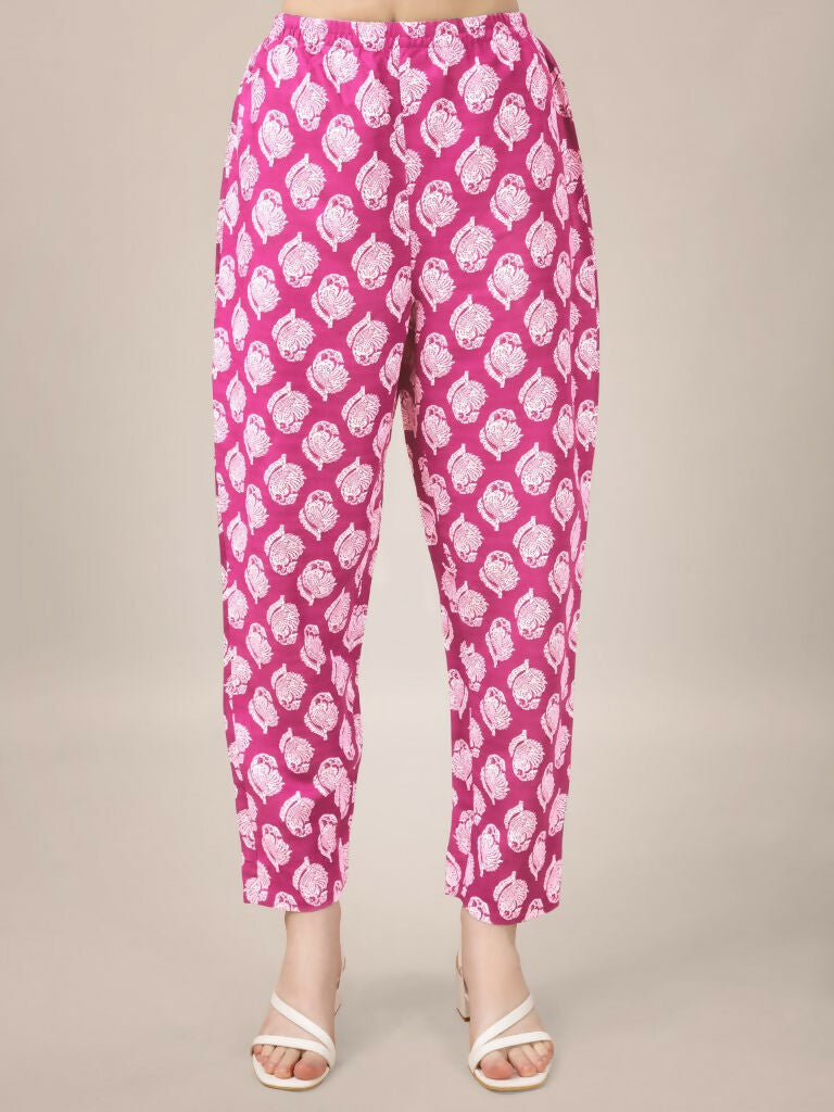 Women's Pink Rayon Printed Kurta Set with Lace and Embroidery