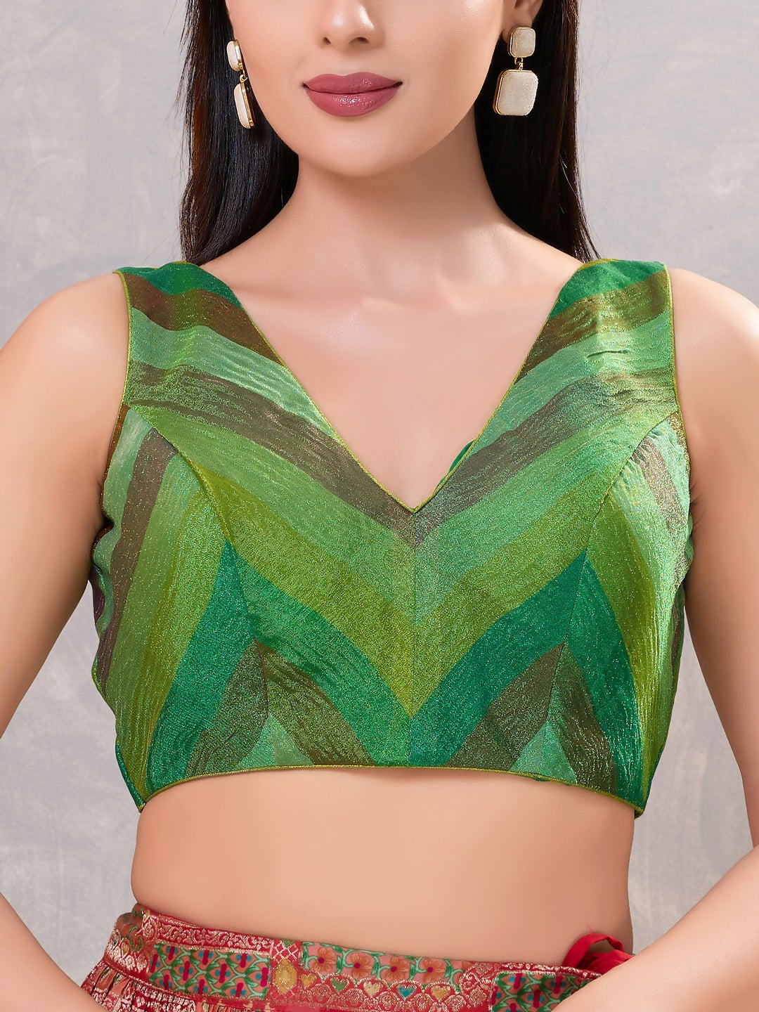 Women's Silk Stitched Blouse in Green-Multi Print