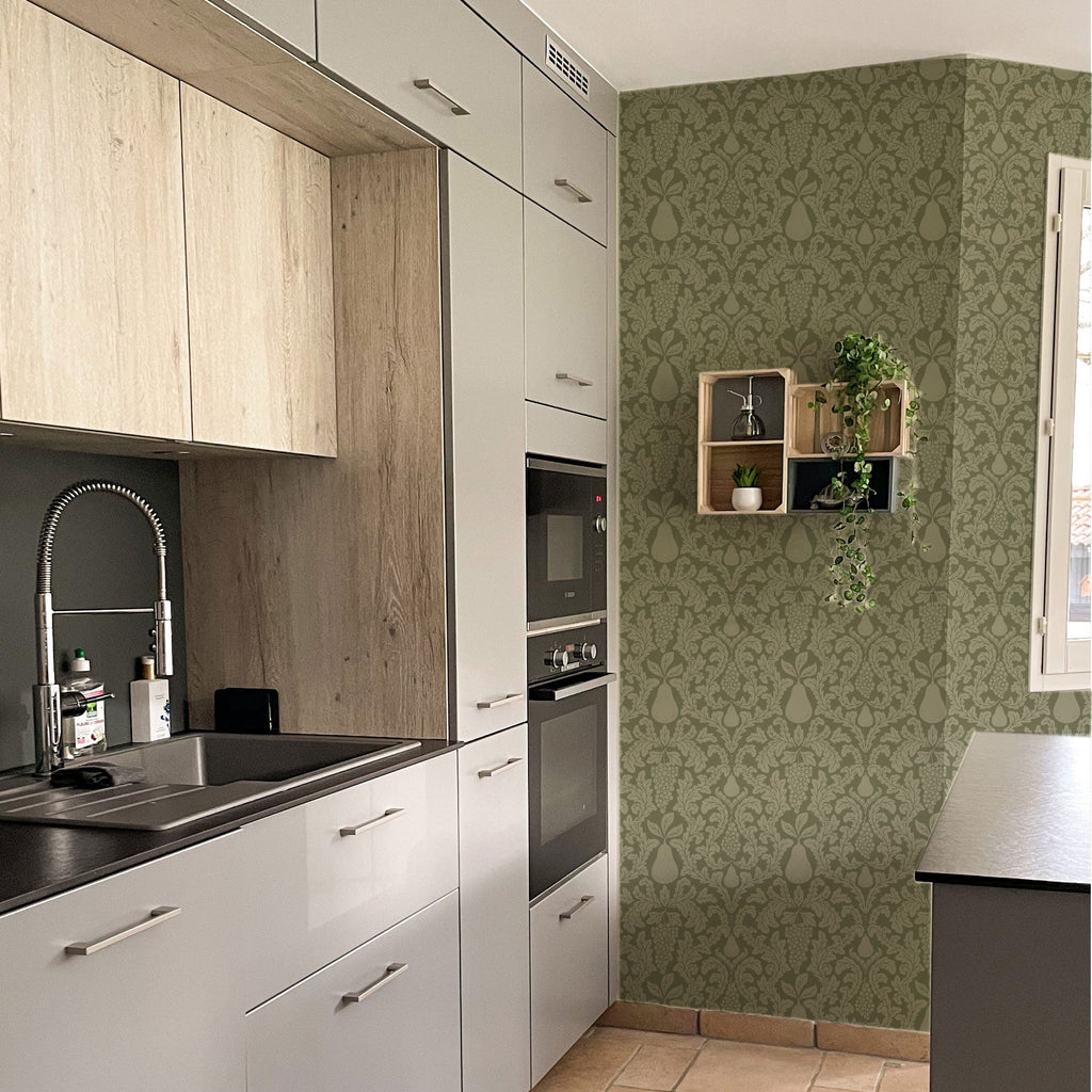 Felipe Botanical Vintage Wallpaper in Olive and Sage Green