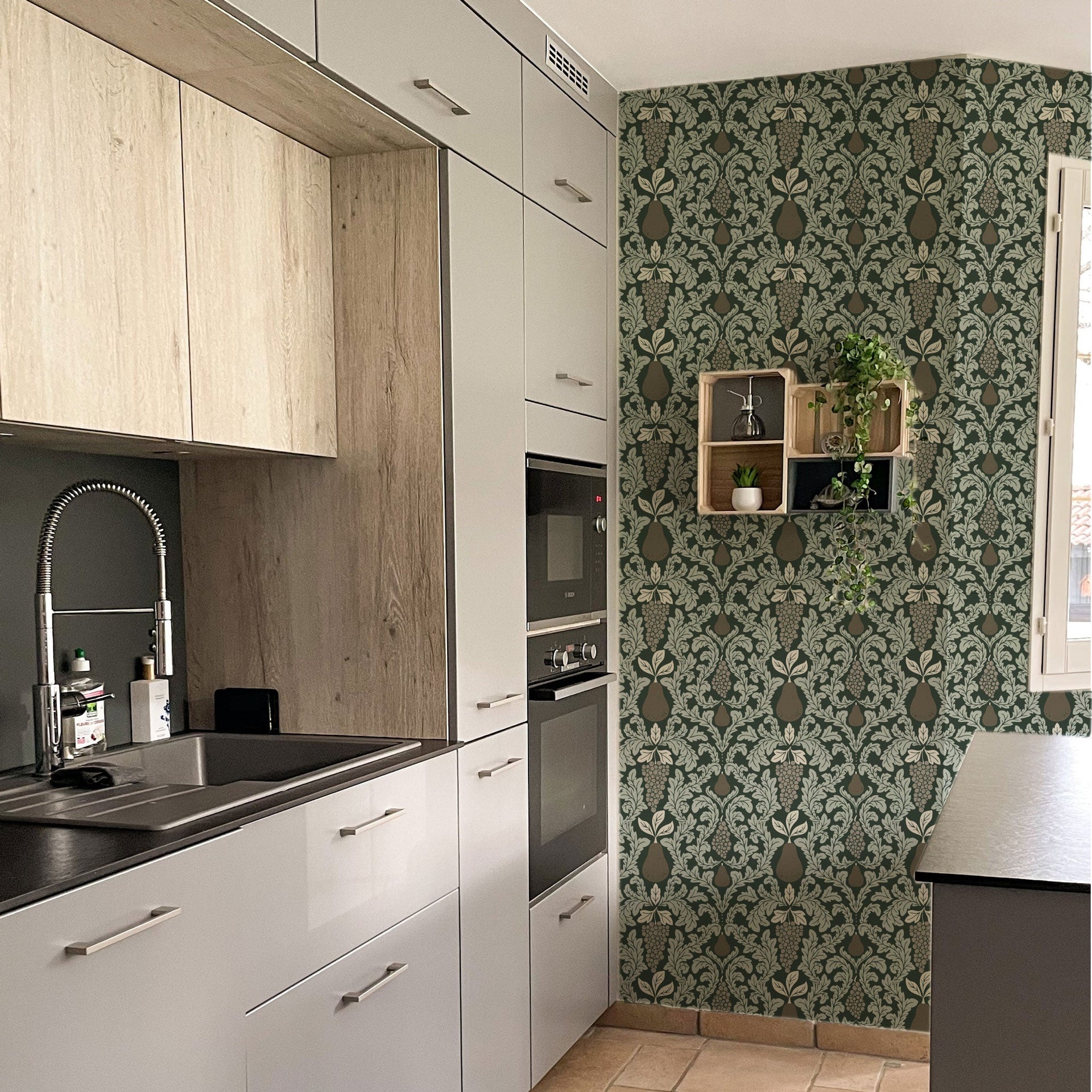 Felipe Botanical Vintage Wallpaper in Olive and Sage Green