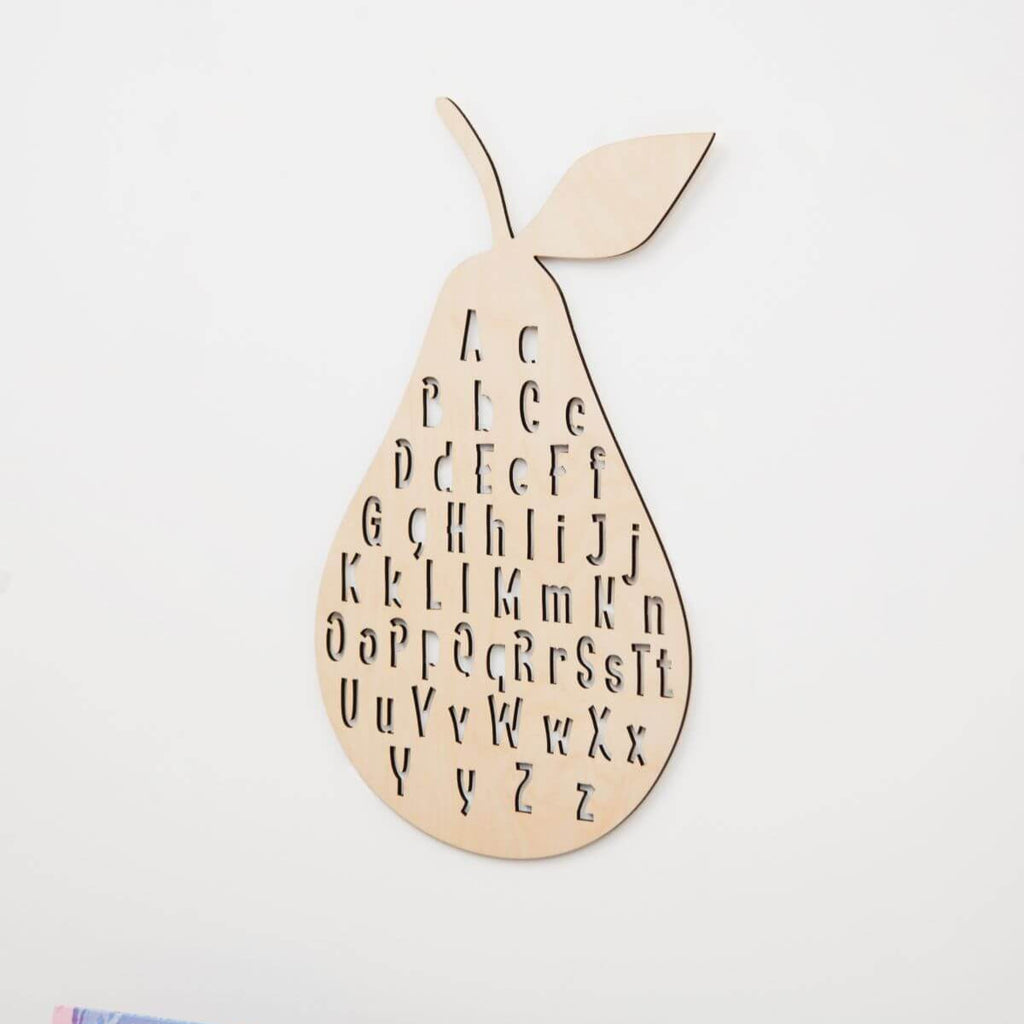 ABC Wall Decor - Minimalist Pear-Themed Educational Wood Art