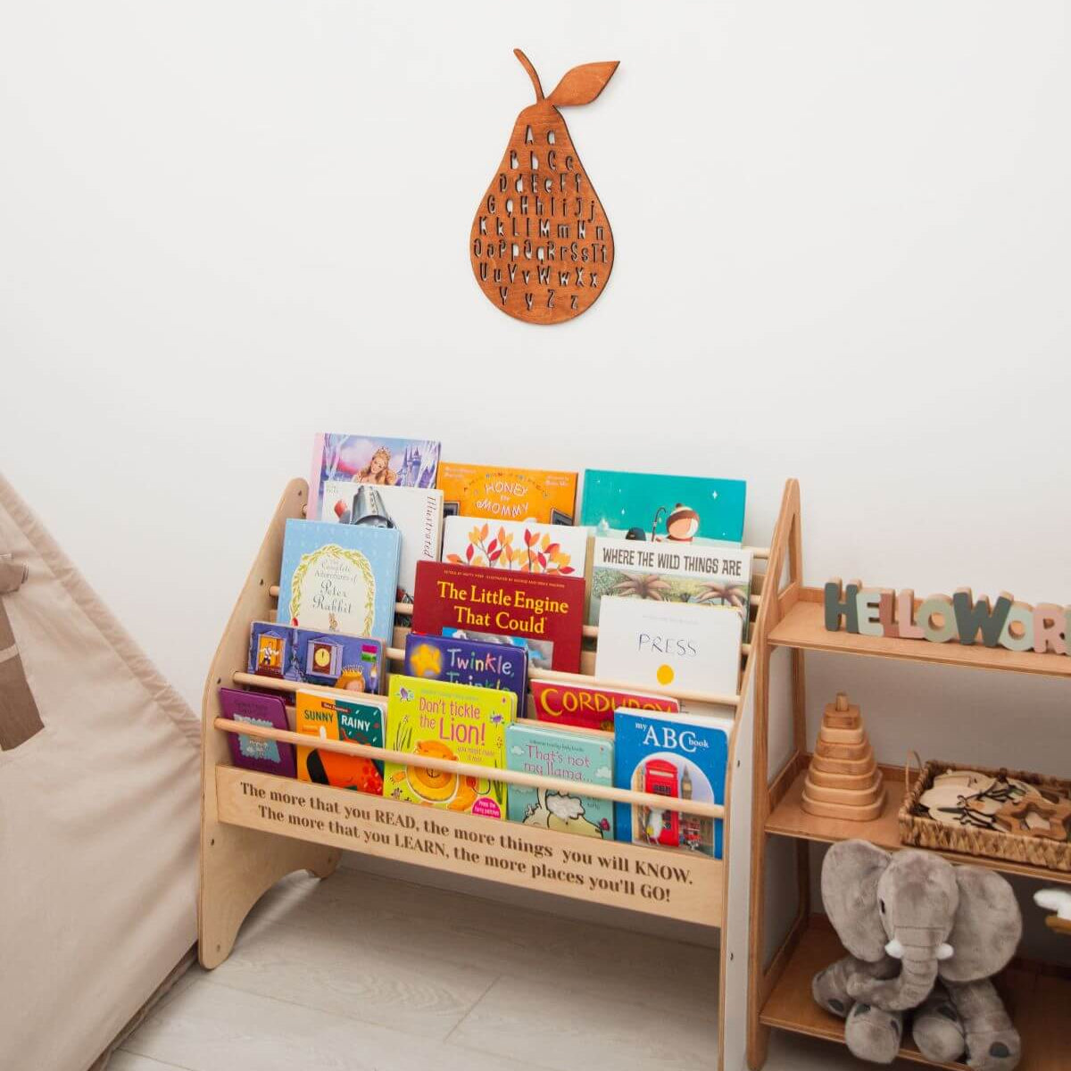 ABC Wall Decor - Minimalist Pear-Themed Educational Wood Art