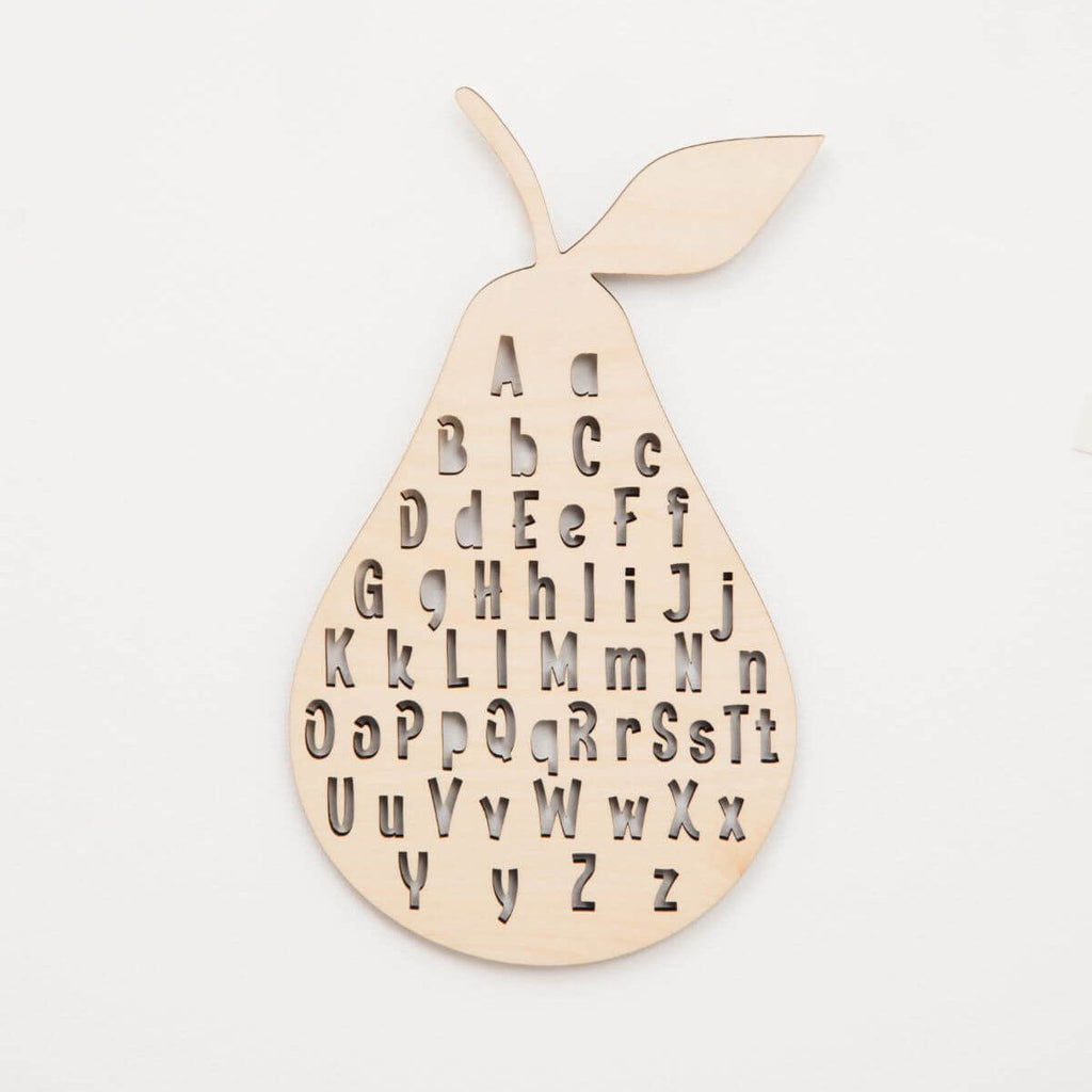 ABC Wall Decor - Minimalist Pear-Themed Educational Wood Art