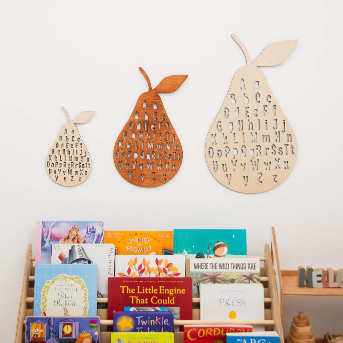 ABC Wall Decor - Minimalist Pear-Themed Educational Wood Art