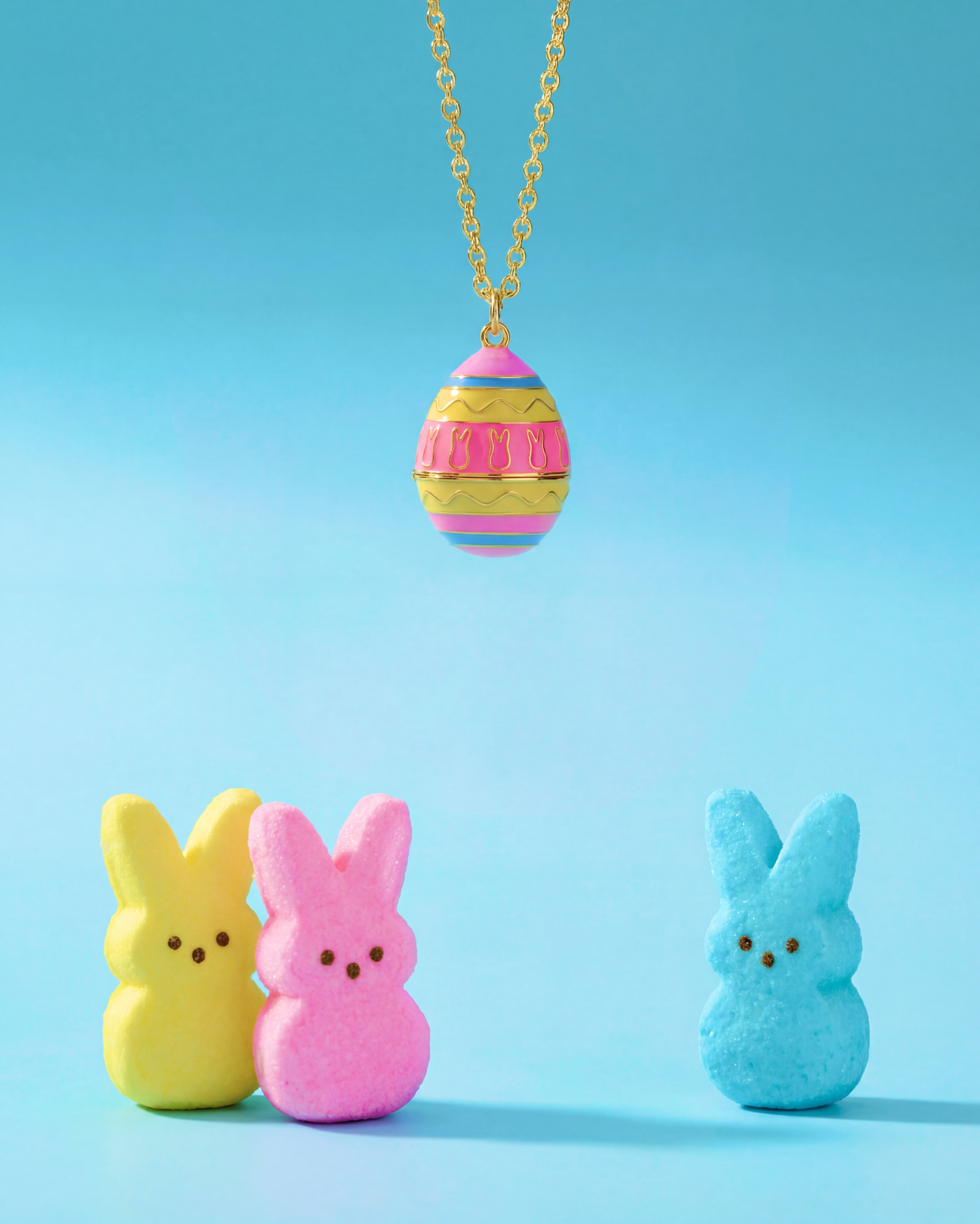 Enamel Easter Egg Pendant Necklace with Peeps Bunny Surprise