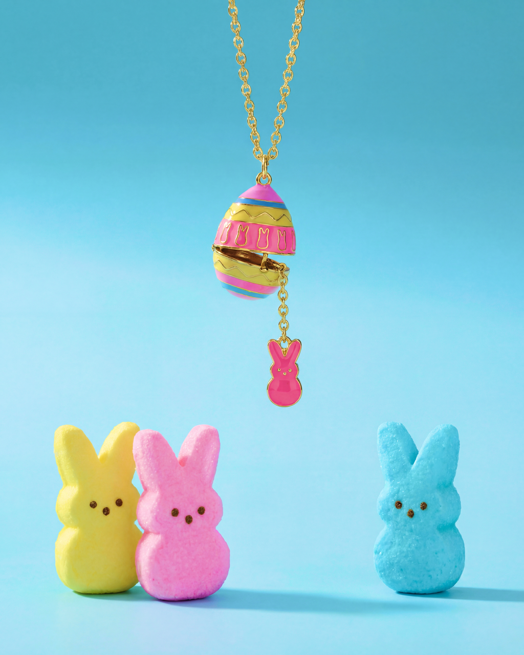 Enamel Easter Egg Pendant Necklace with Peeps Bunny Surprise