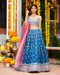 Blue Chinon lehenga choli with extensive sequins and Zari thread embroidery
