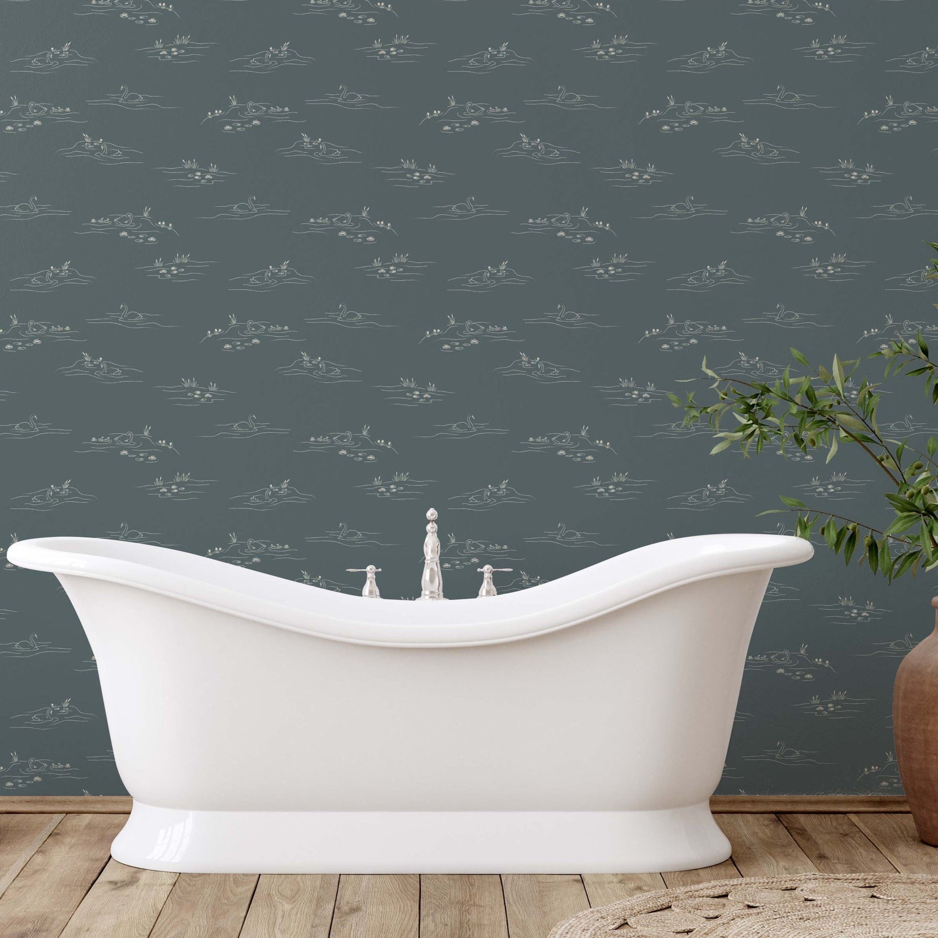 Pemberley Vintage Coastal Removable Wallpaper - Cream & Navy-Blue