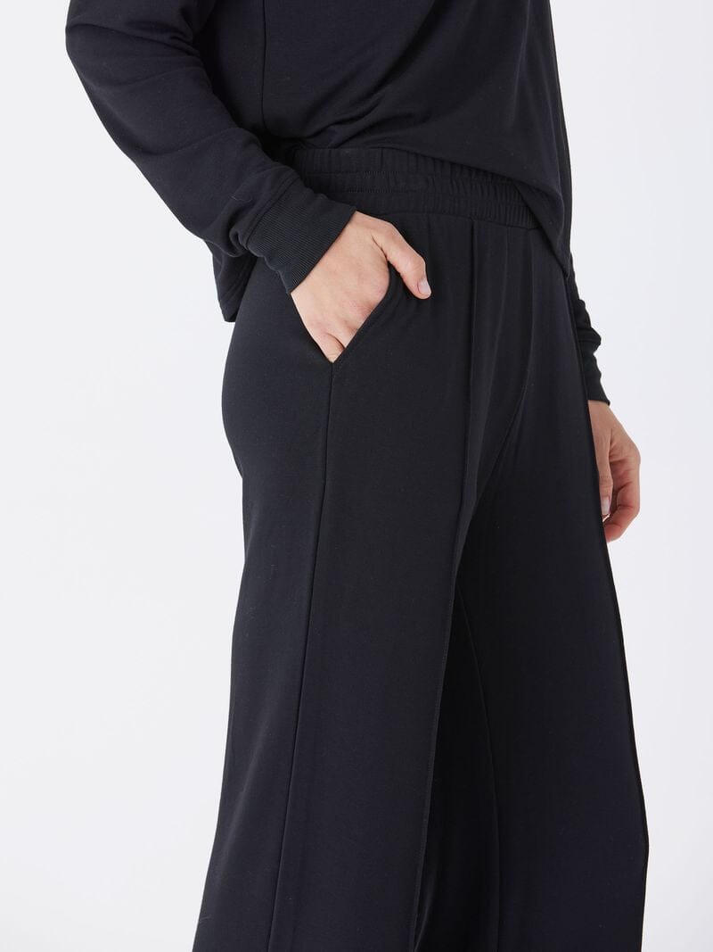 Angela Modal Terry Wide Leg Pant - High Rise Black Loungewear