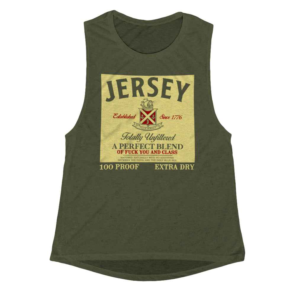 Relaxed olive green girls tank top with vintage cream graphic print, scoop neckline