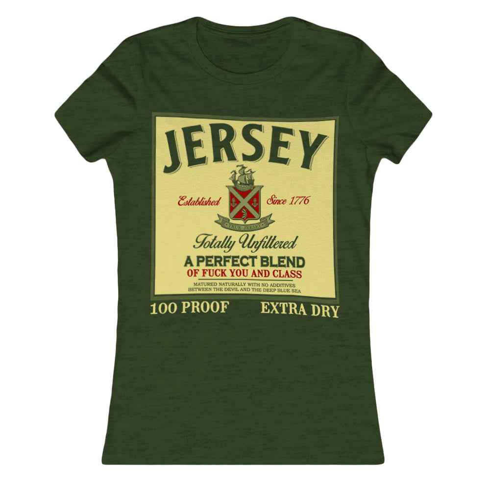 Girl wearing a vintage-style New Jersey parody graphic t-shirt