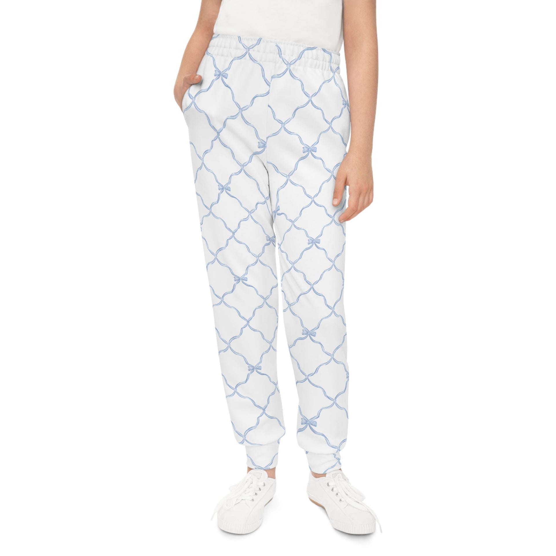 Youth Trellis Bow Print Joggers Comfortable Activewear Pants - Image 2
