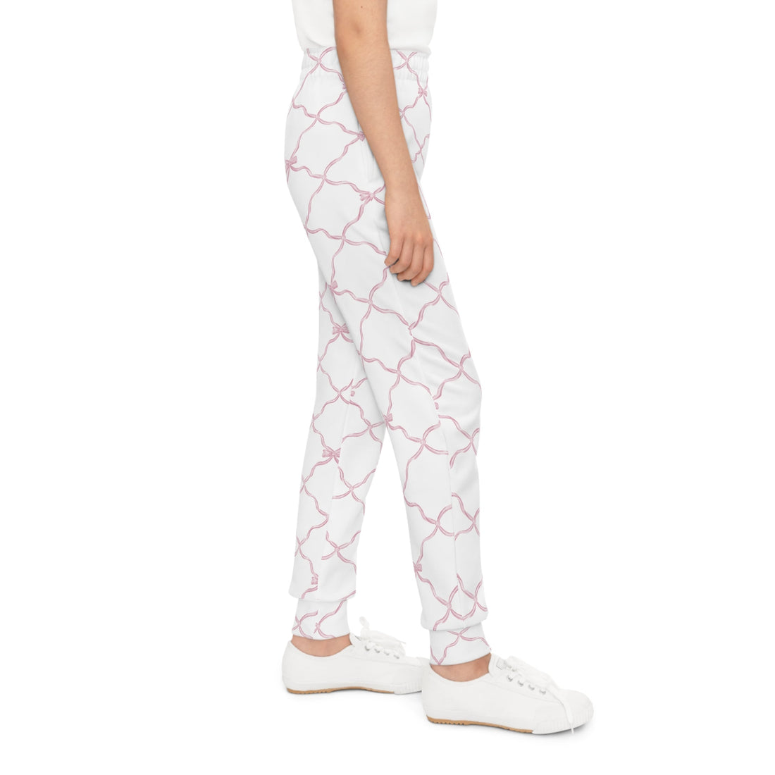 Youth Trellis Bow Joggers in Pink Comfortable Activewear Pants - Image 2