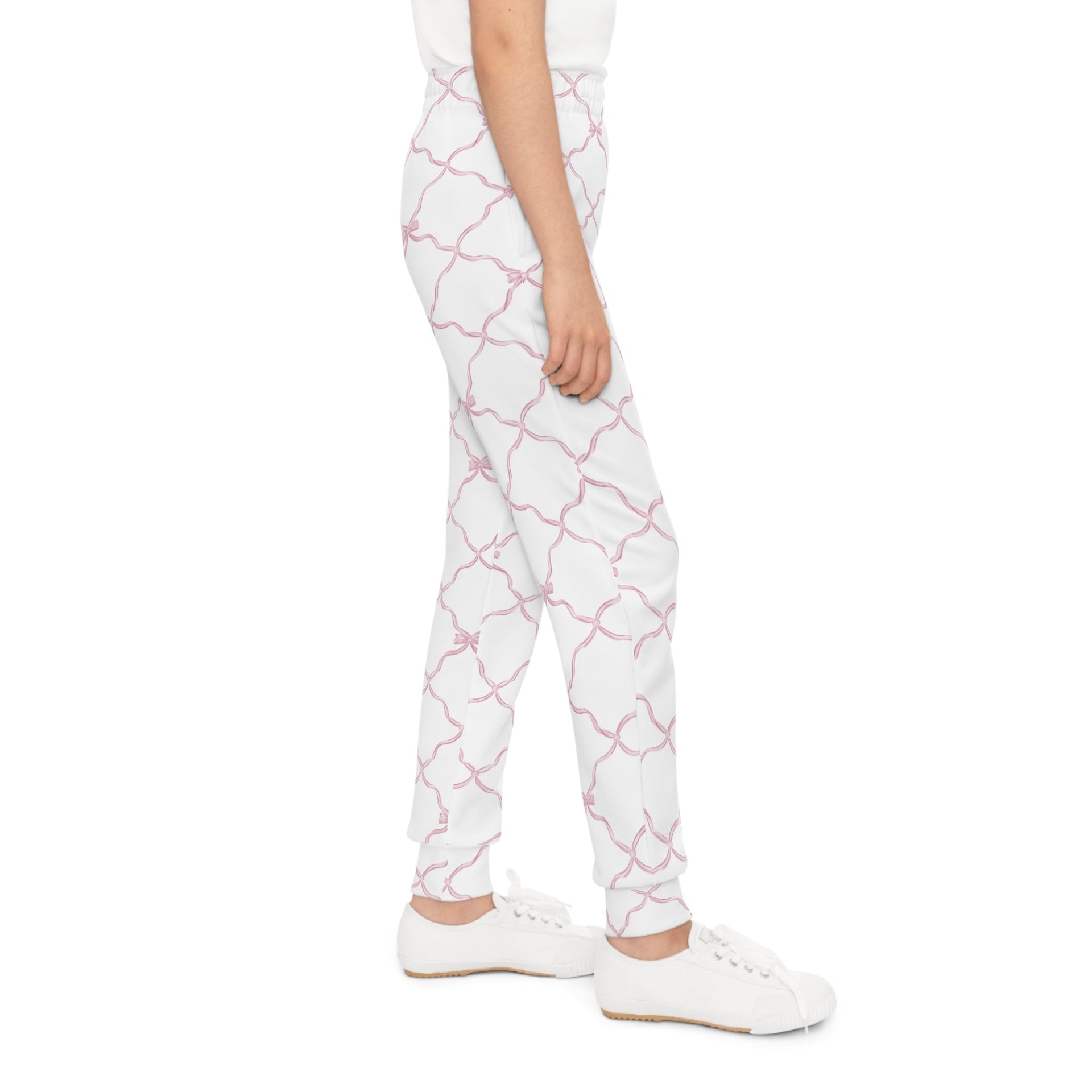 Youth Trellis Bow Joggers in Pink Comfortable Activewear Pants - Image 2