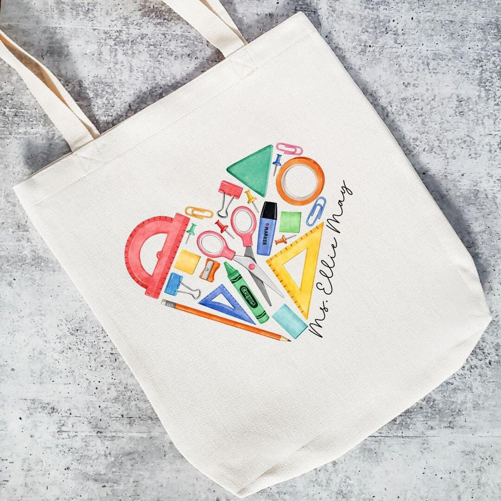 Personalized Watercolor Heart Teacher Tote Bag