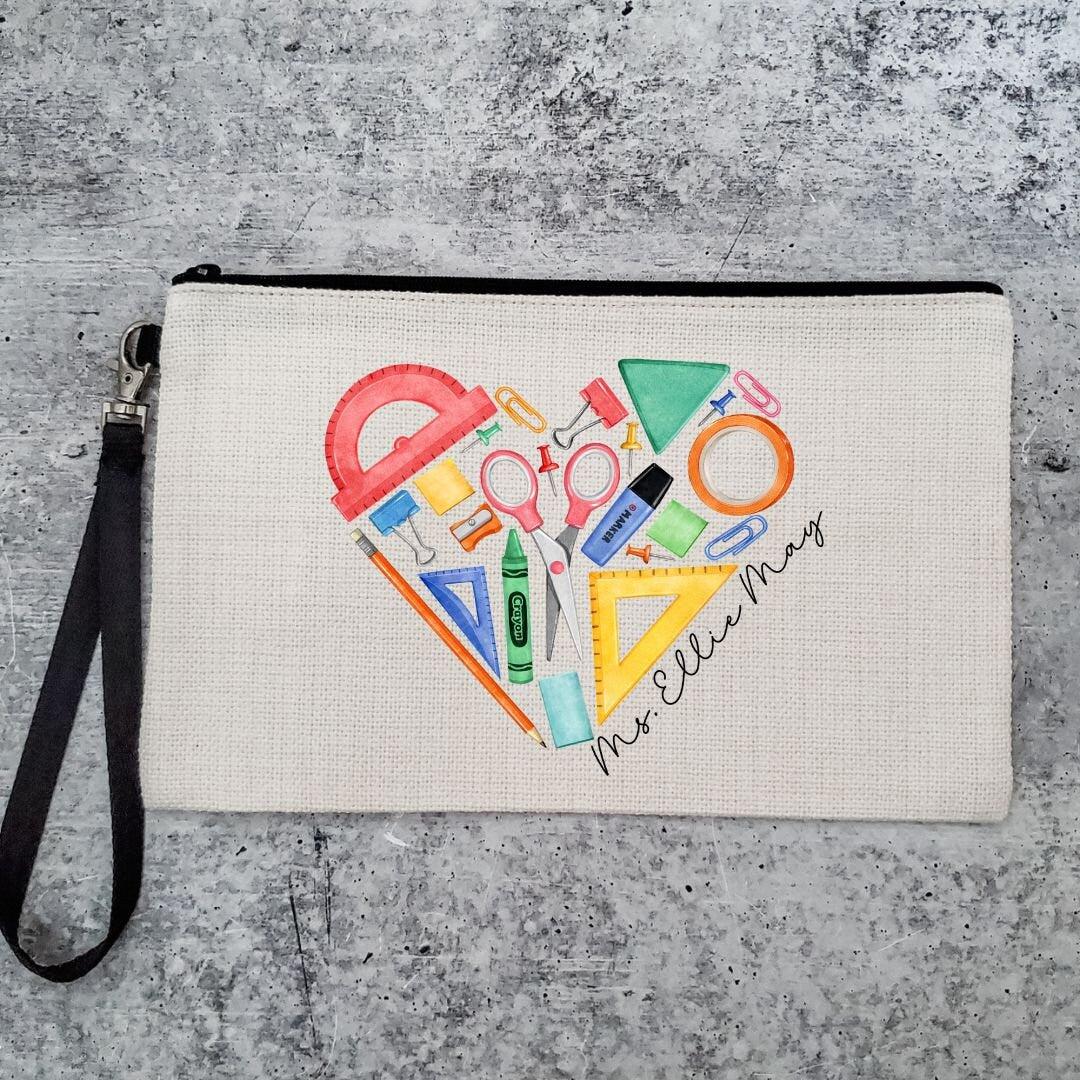 Personalized Watercolor Heart Teacher Tote Bag