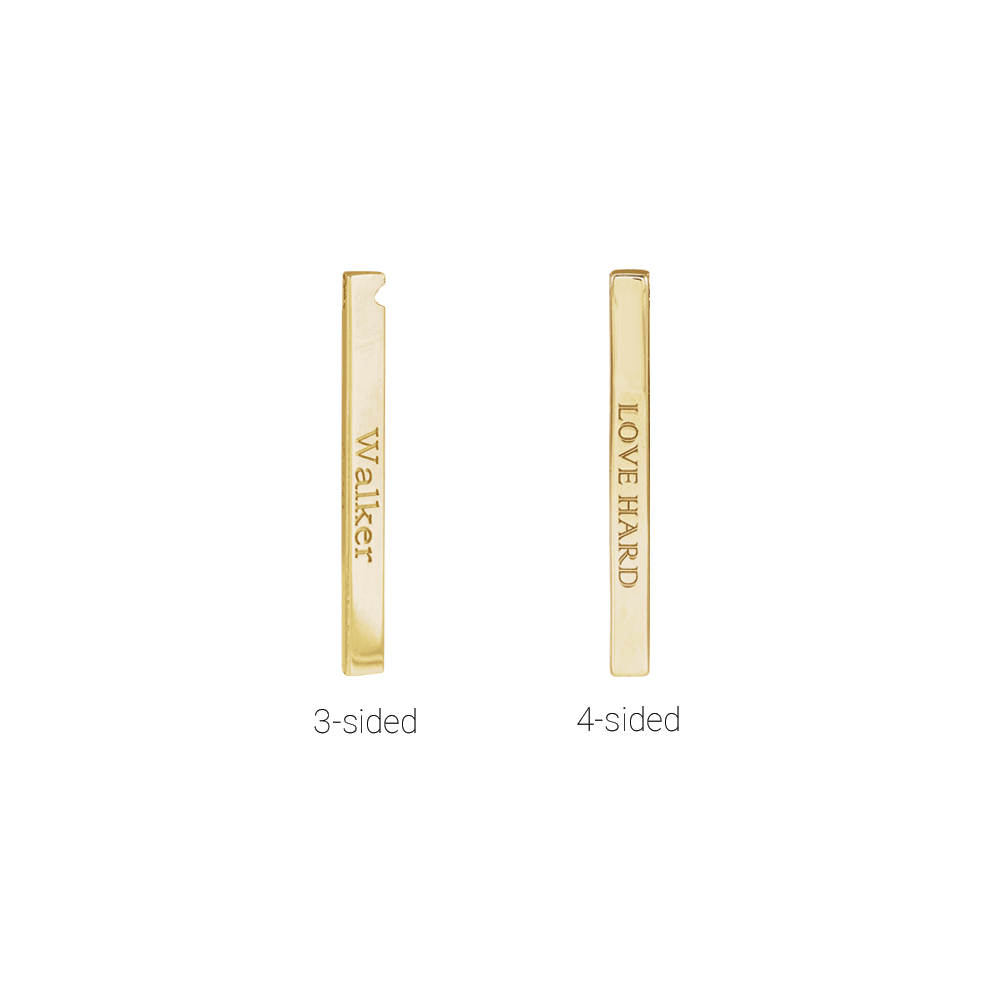 14K Yellow Gold Engravable Four-Sided Bar Necklace Personalized