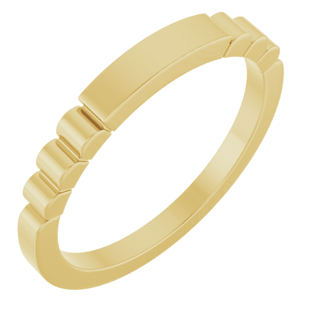 14K Gold Engravable Signet Ring with Contemporary Fluted Detail