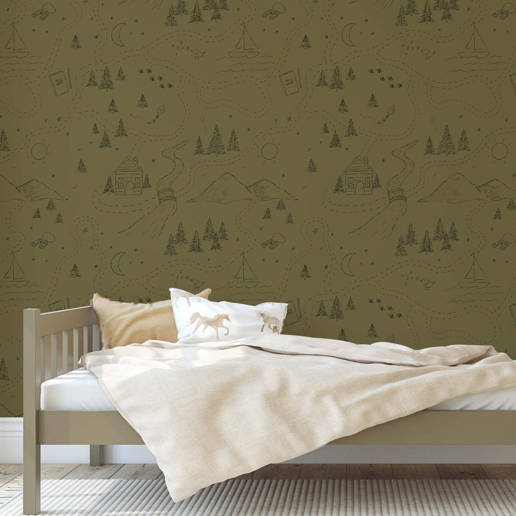 Michael Nature-Inspired Removable Wallpaper in Beige and Olive-Green