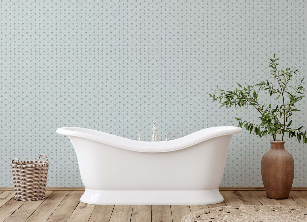Petunia Floral Wallpaper in Pink, Blue and Cream