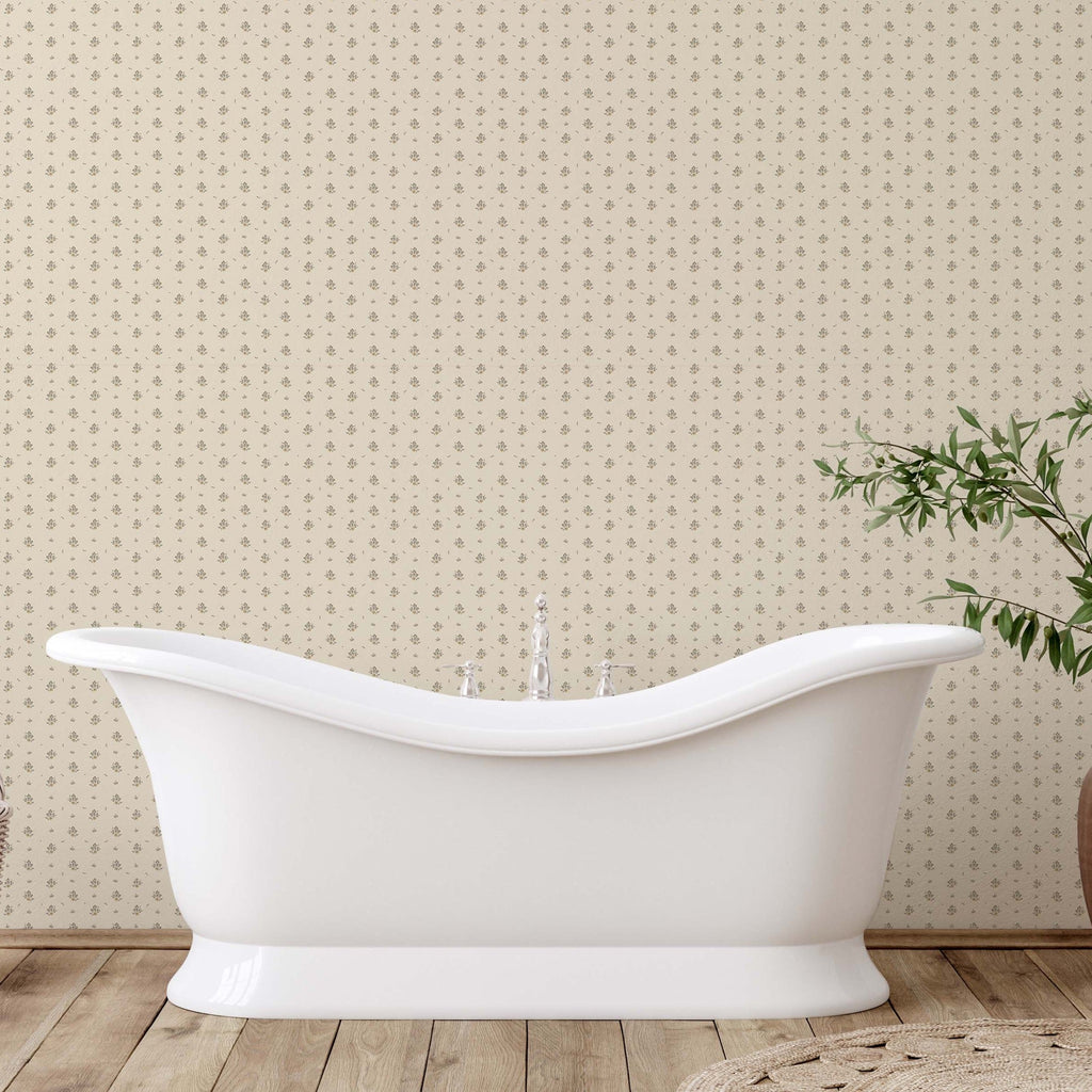 Petunia Floral Wallpaper in Pink, Blue and Cream