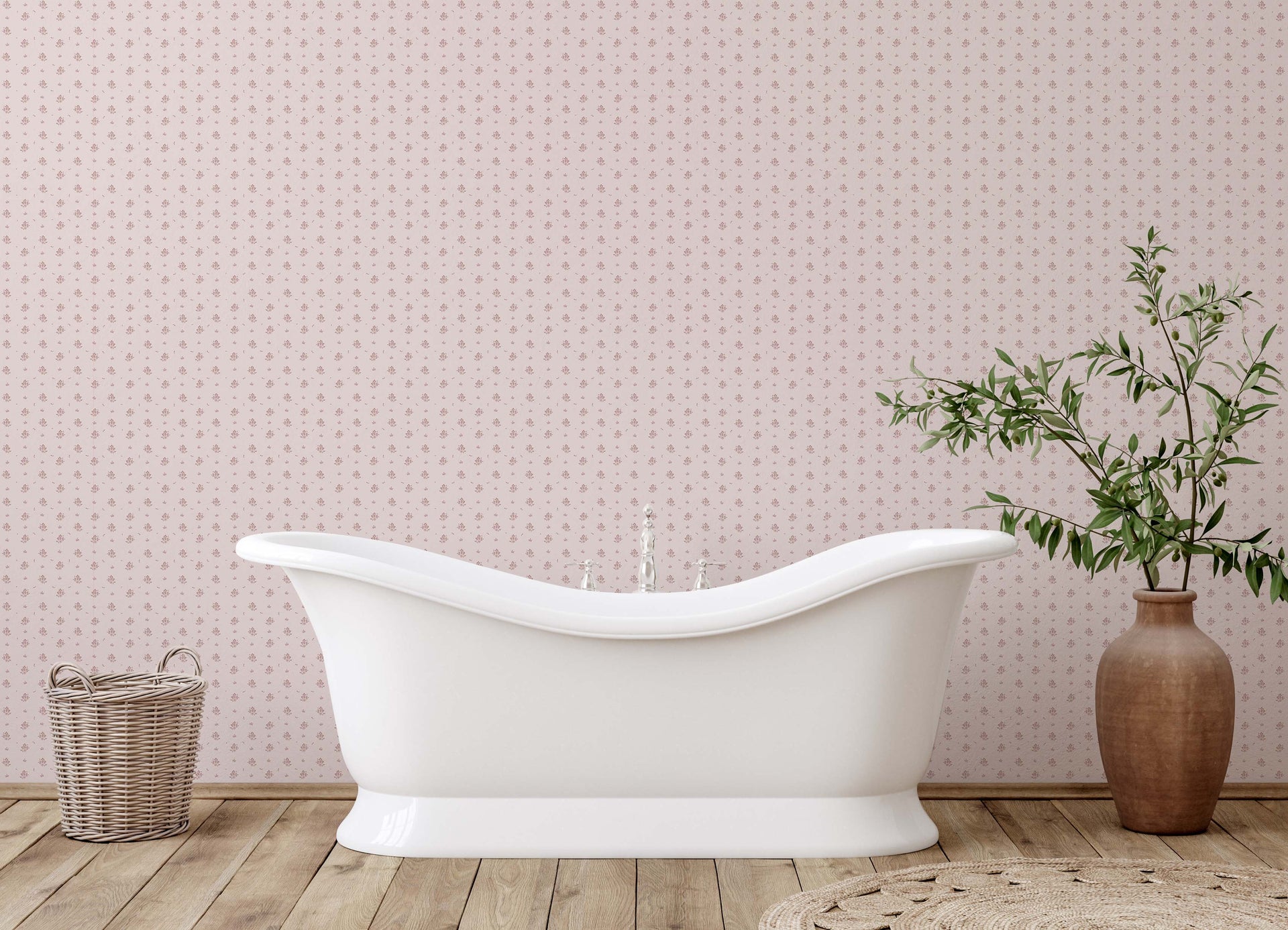 Petunia Floral Wallpaper in Pink, Blue and Cream