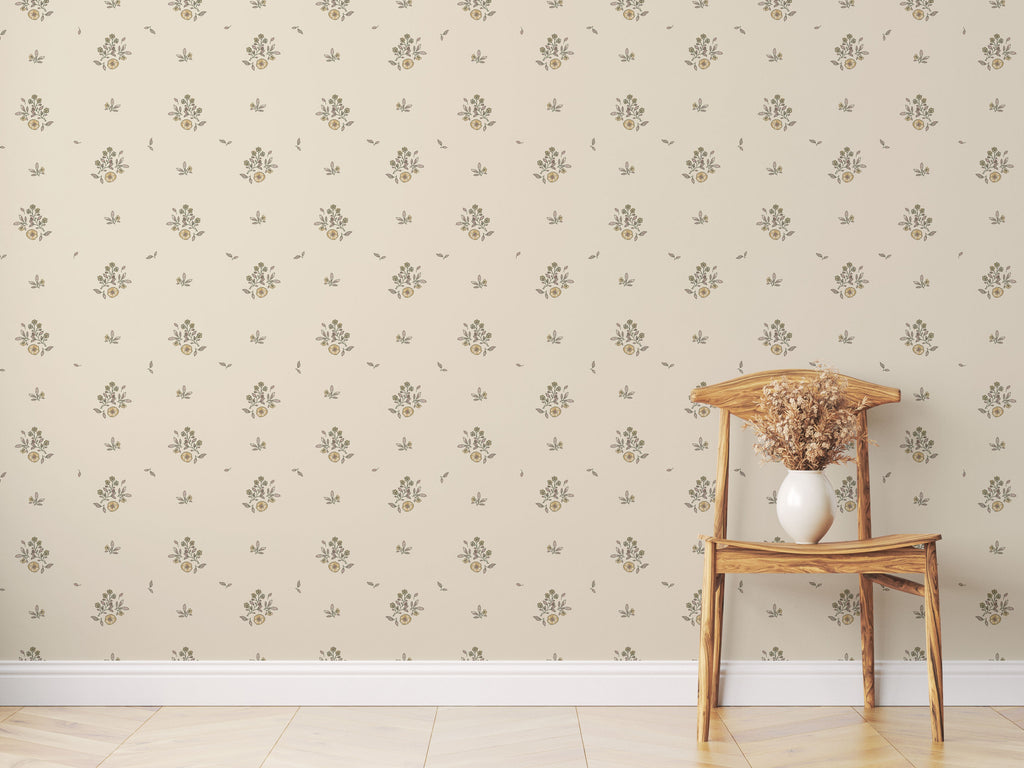 Petunia Floral Wallpaper in Pink, Blue and Cream