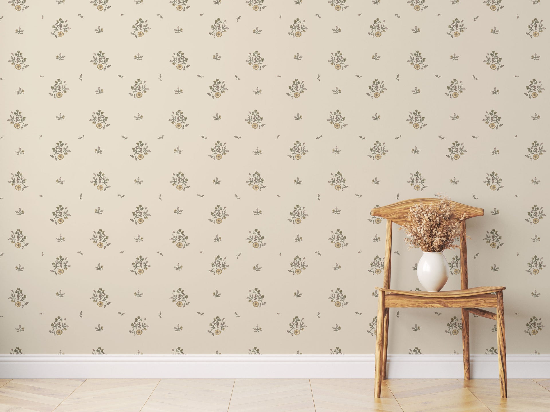 Petunia Floral Wallpaper in Pink, Blue and Cream