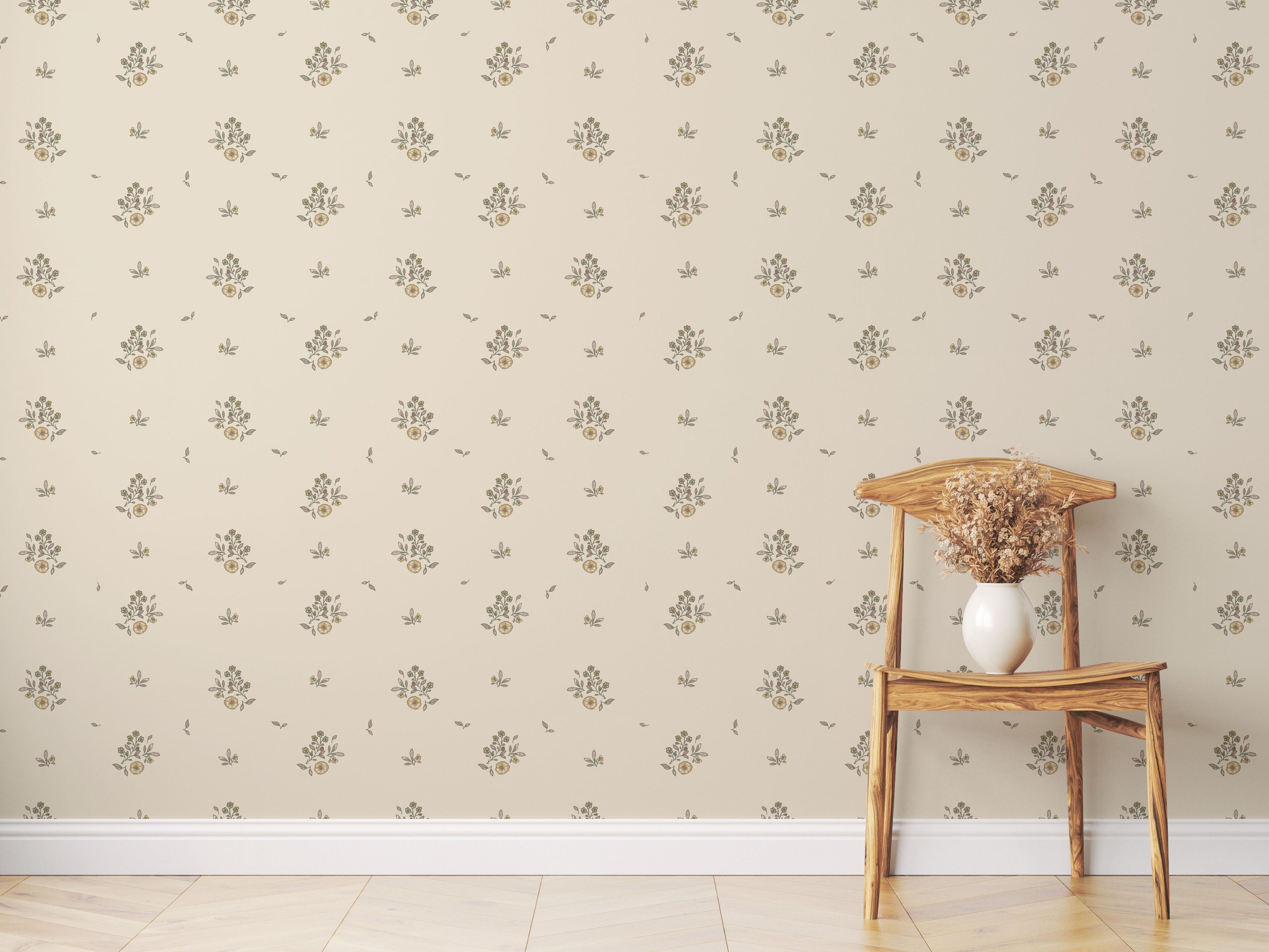 Petunia Floral Wallpaper in Pink, Blue and Cream