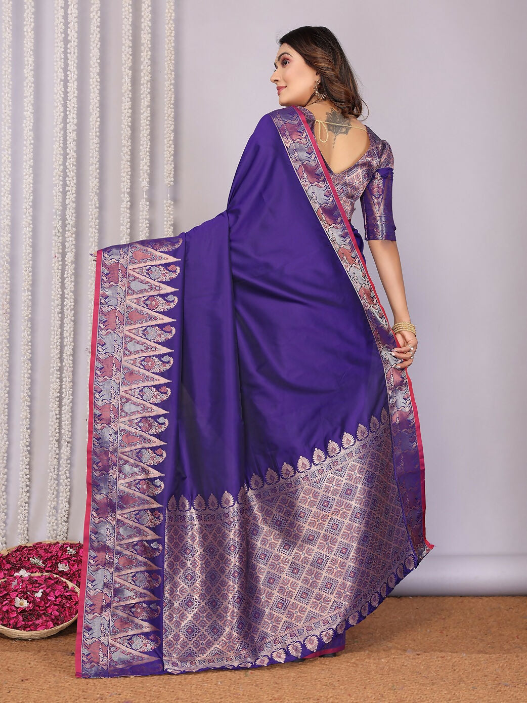 Royal Blue Banarasi Jacquard Woven Soft Silk Saree