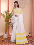 Minimalist white linen cotton saree from The White Loom collection
