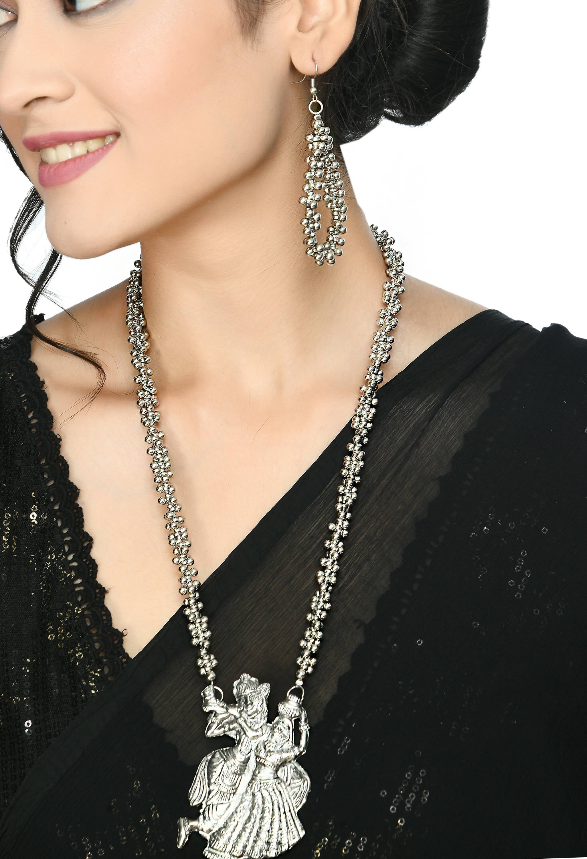 Radha Kishan Oxidised Silver-Plated Long Necklace for Women