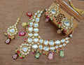 Multicolor Kundan stone necklace set with high-quality gold plating.