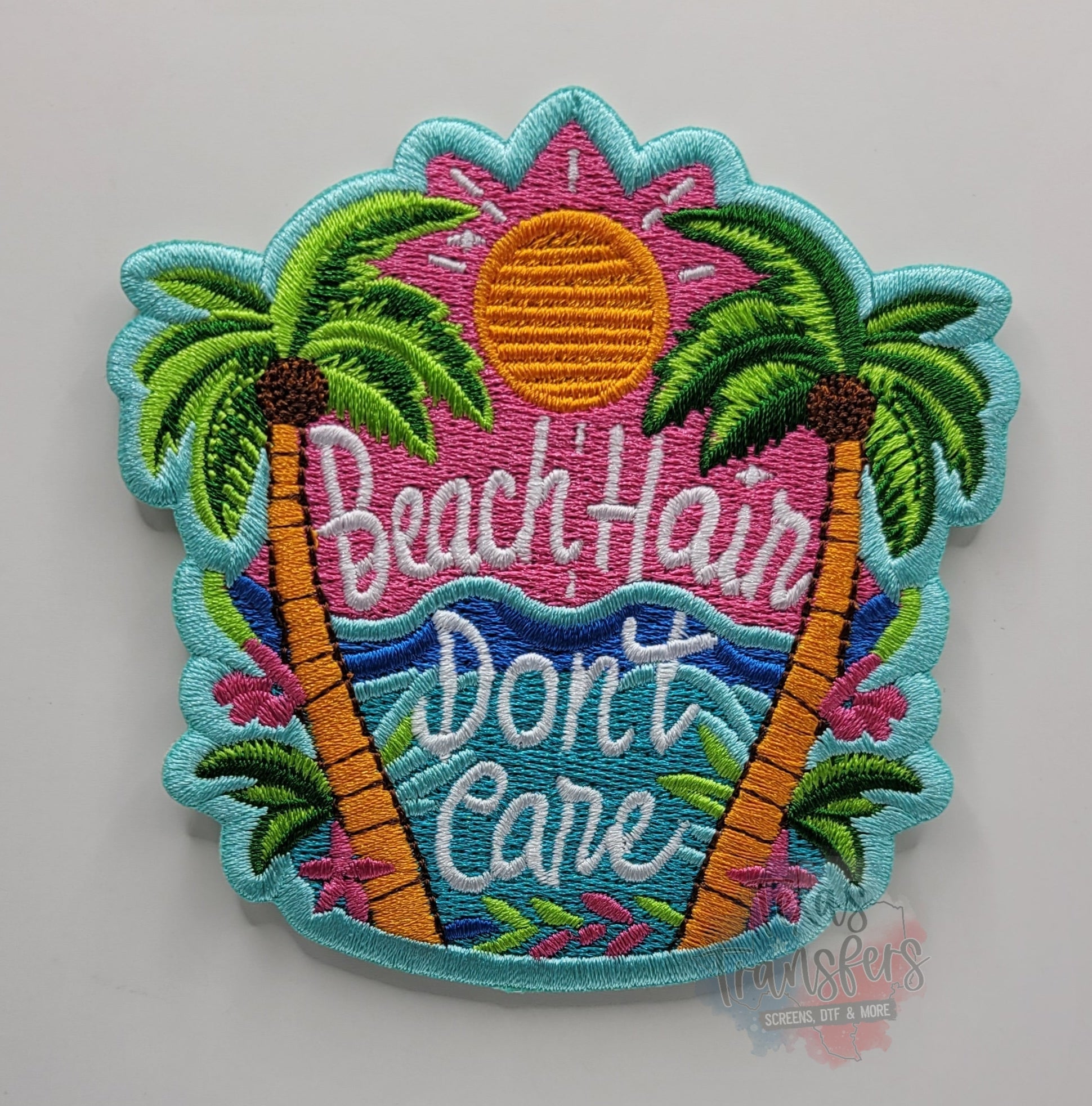 "Beach Hair Don't Care" Tropical Embroidered Iron-On Patch
