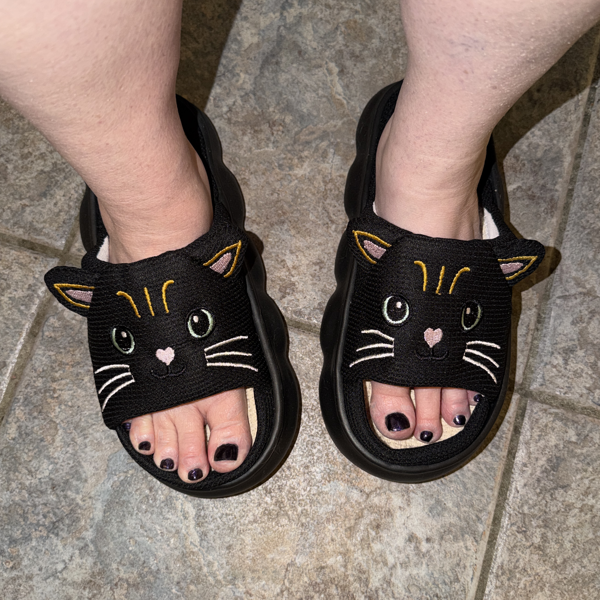 Black Cat Cozy Slide Slippers for Kids Kawaii Indoor House Shoes