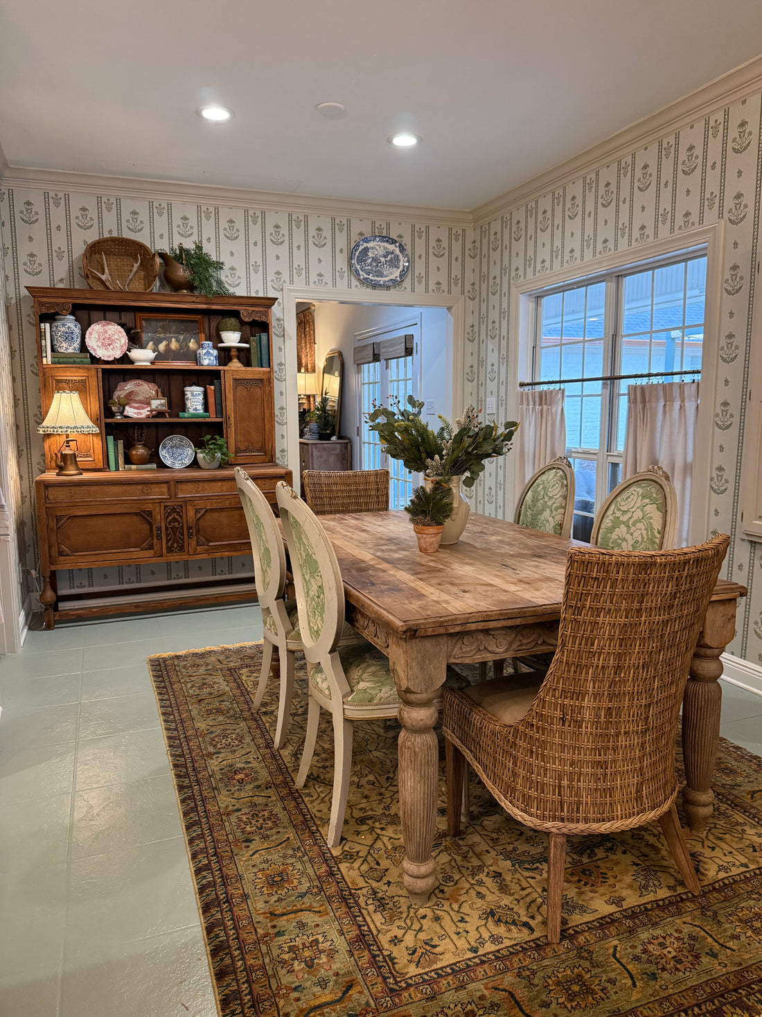 Cordelia Floral Removable Wallpaper in Green, Cream, Brown & Blue