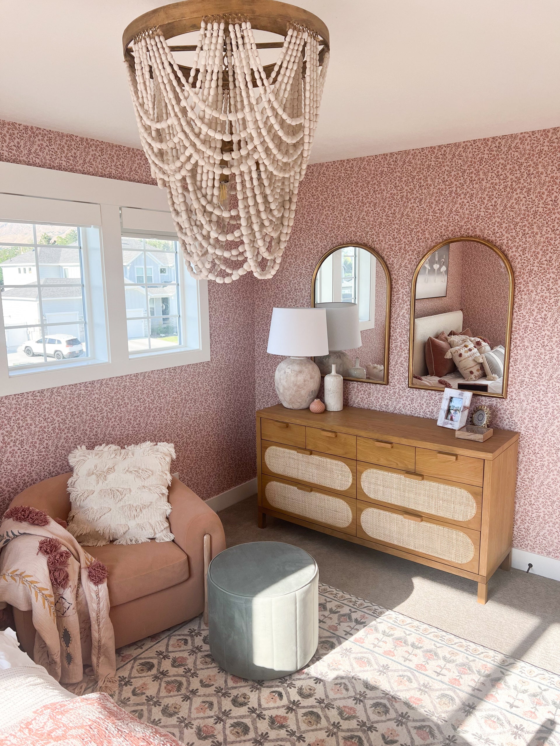 Penelope Floral Removable Wallpaper, Pink, White, and Cream