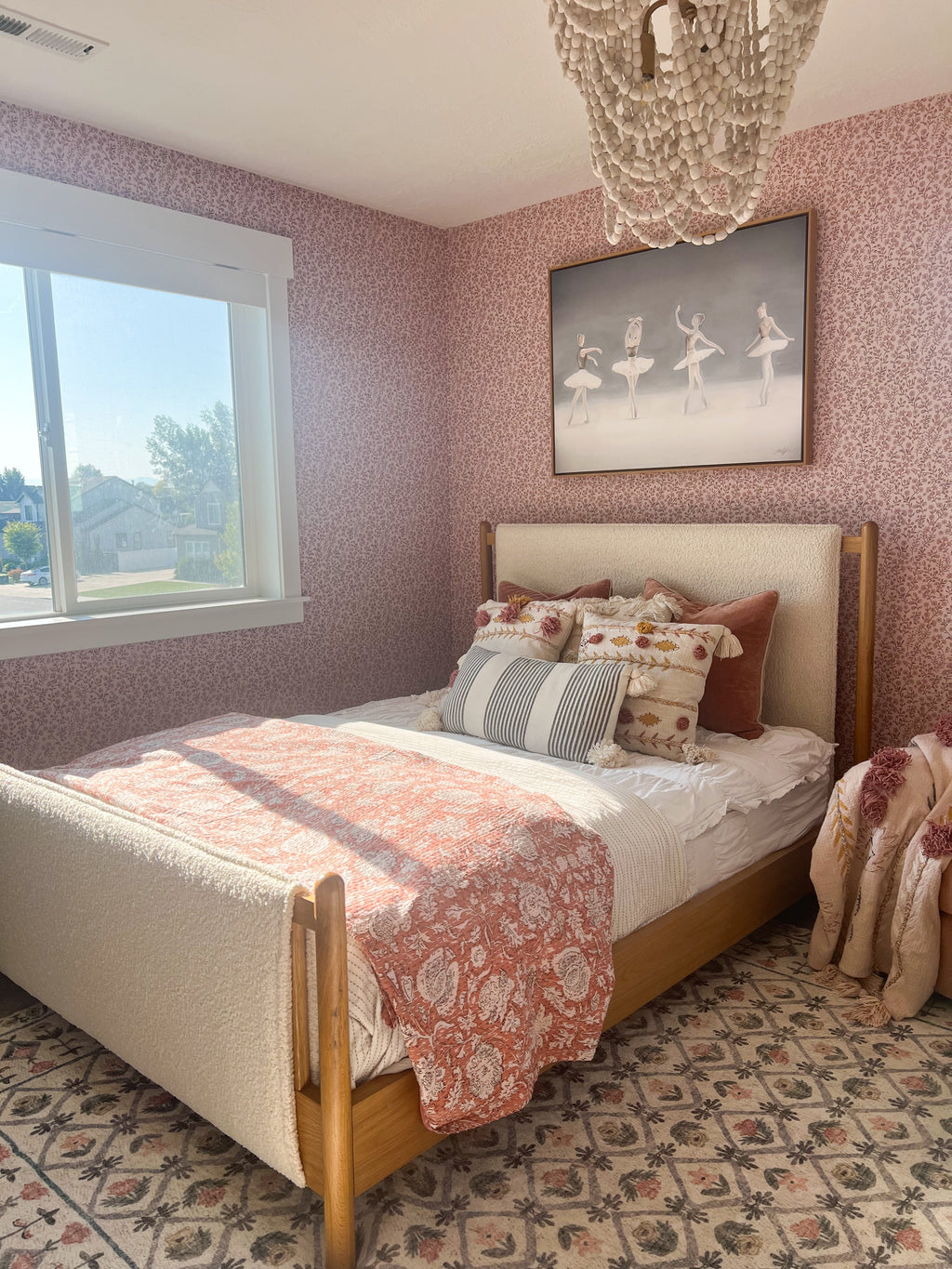 Penelope Floral Removable Wallpaper, Pink, White, and Cream