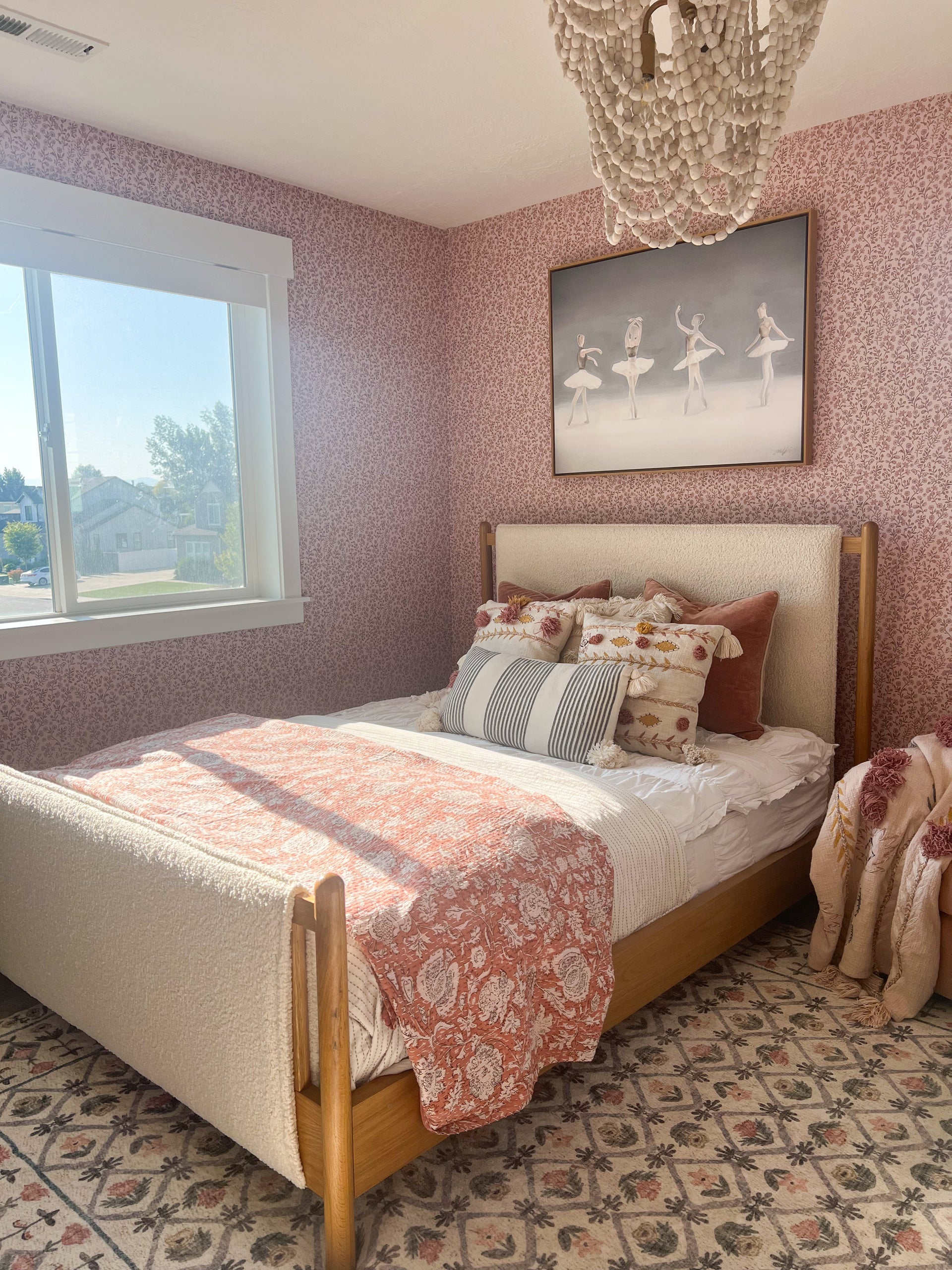 Penelope Floral Removable Wallpaper, Pink, White, and Cream