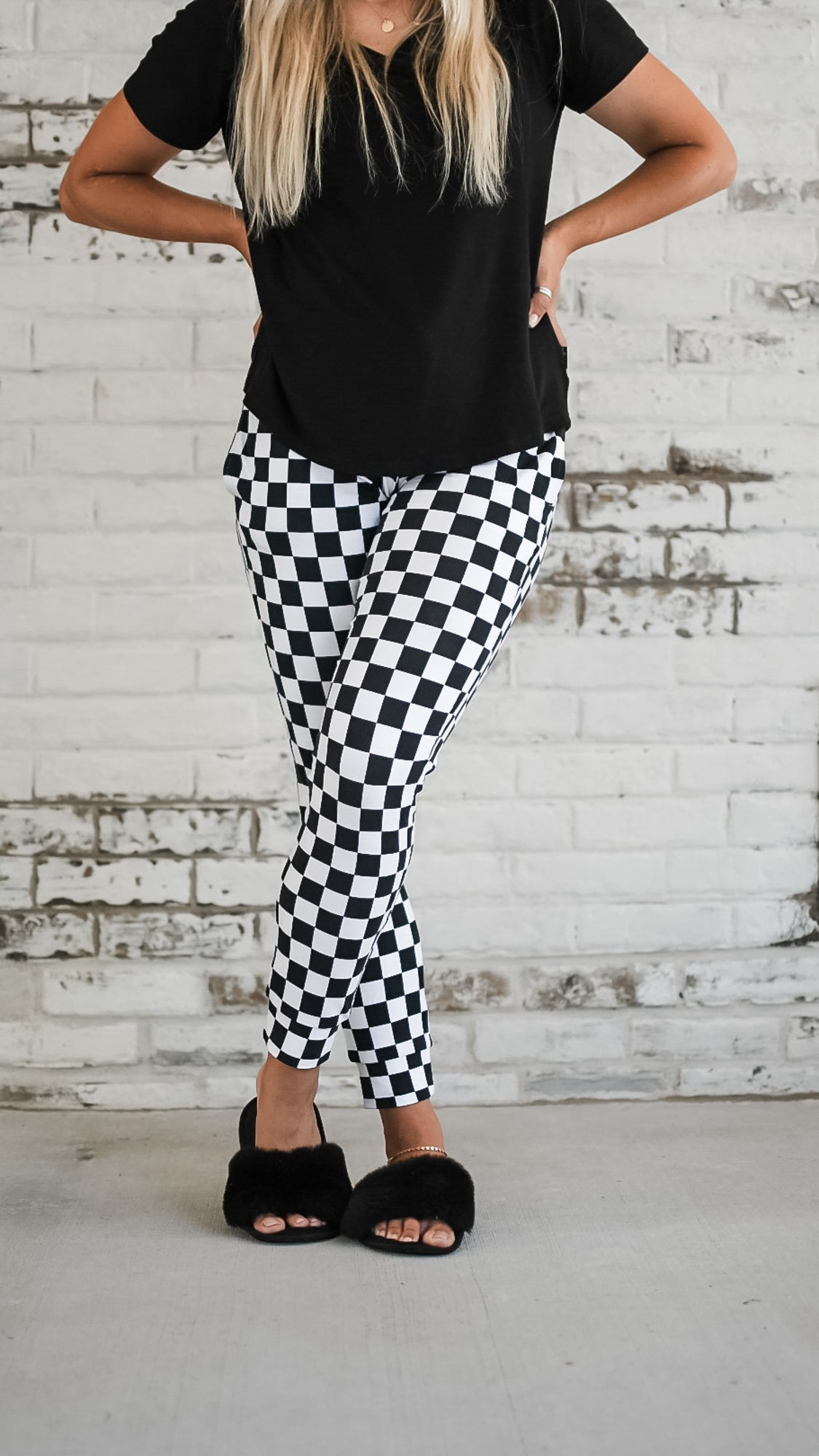 Women's Bamboo Joggers in B+W Check Print - Image 7
